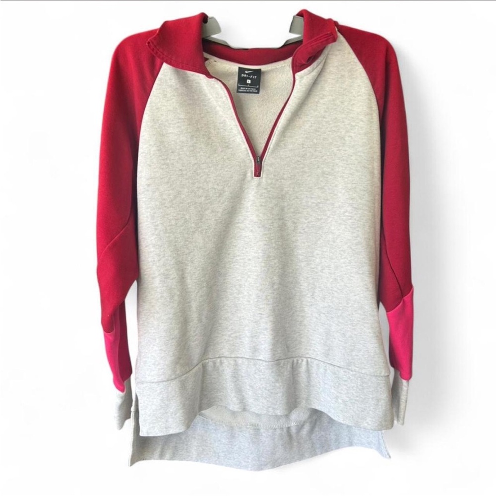 Nike Women’s DriFit High Low Quarter Zip Pullover Sweatshirt | Gray Red Pink | L
